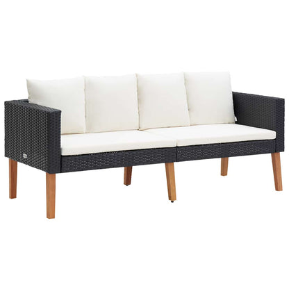 Divano da Giardino a 2 Posti con Cuscini in Polyrattan Nero | homemem39