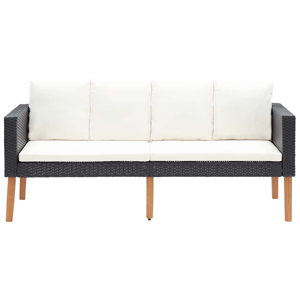 Divano da Giardino a 2 Posti con Cuscini in Polyrattan Nero | homemem39
