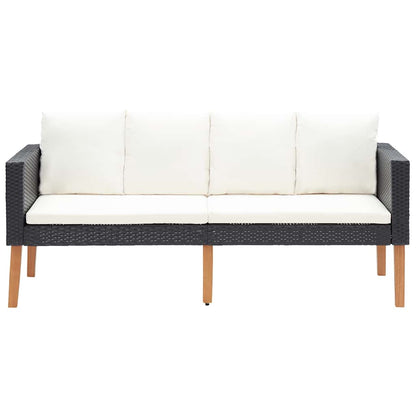 Divano da Giardino a 2 Posti con Cuscini in Polyrattan Nero | homemem39