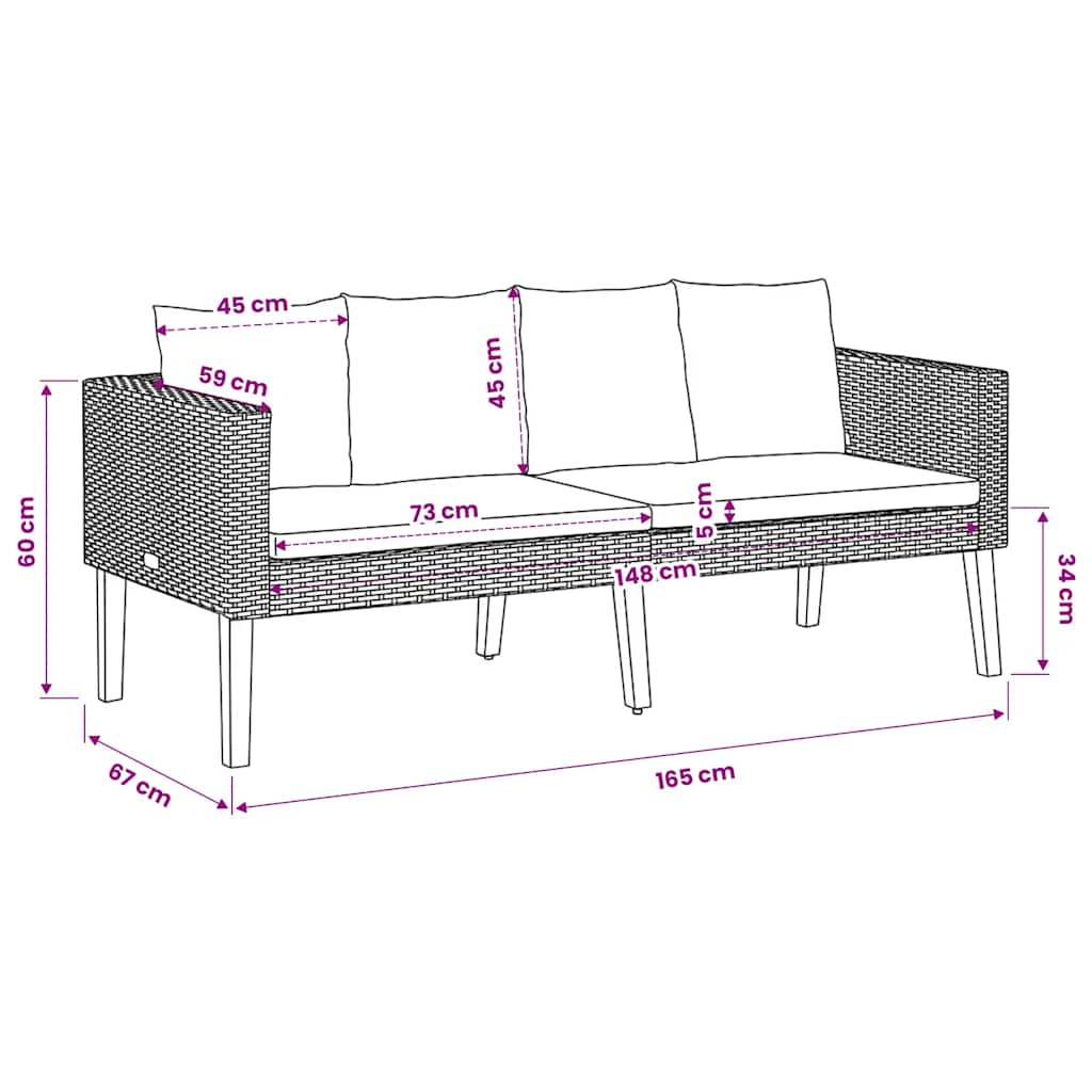 Divano da Giardino a 2 Posti con Cuscini in Polyrattan Nero | homemem39