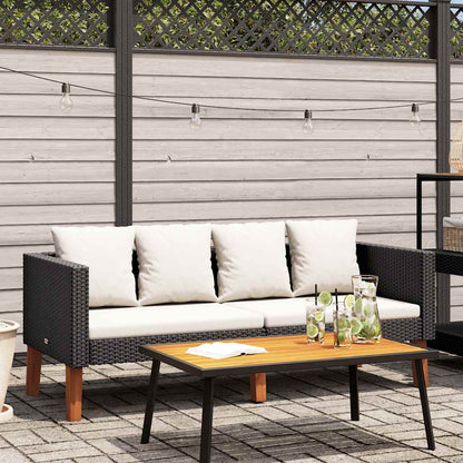 Divano da Giardino a 2 Posti con Cuscini in Polyrattan Nero | homemem39