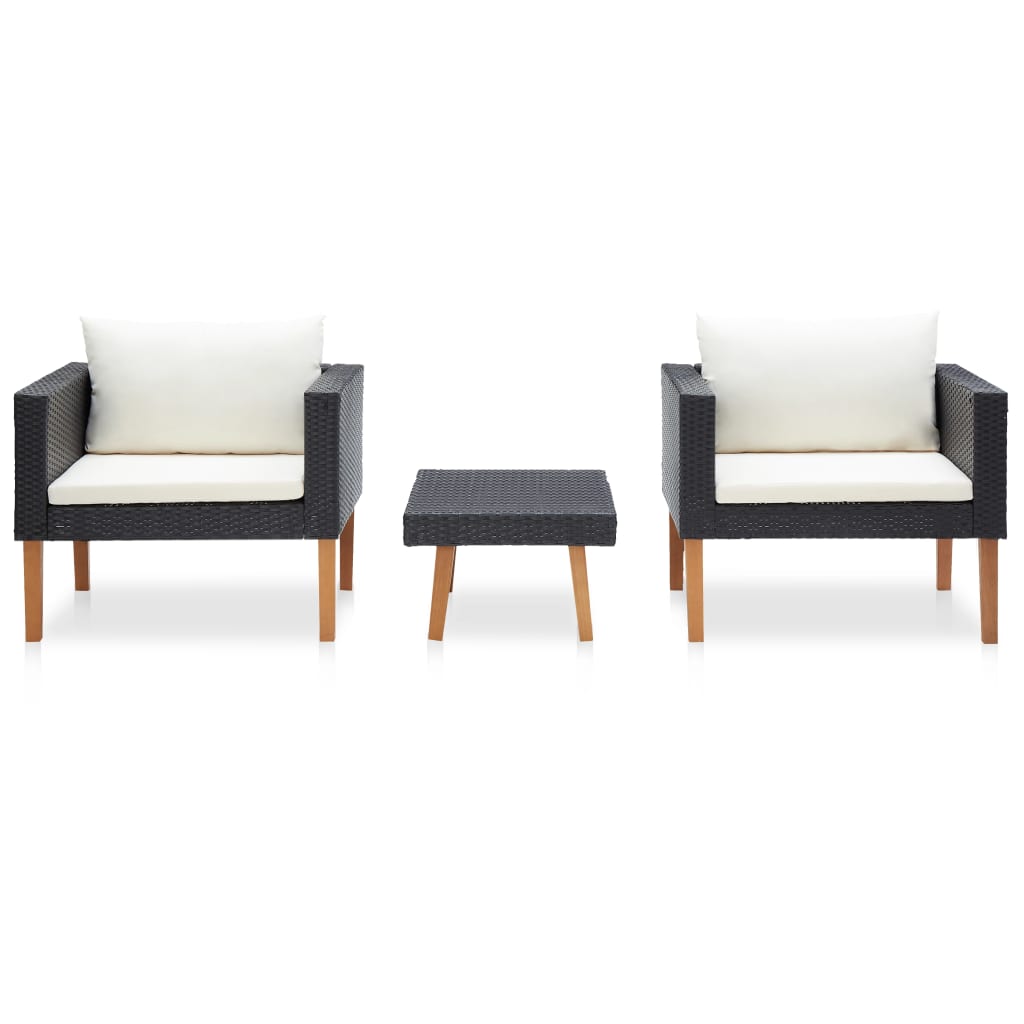 Set Divani da Giardino 3 pz con Cuscini in Polyrattan Nero | homemem39