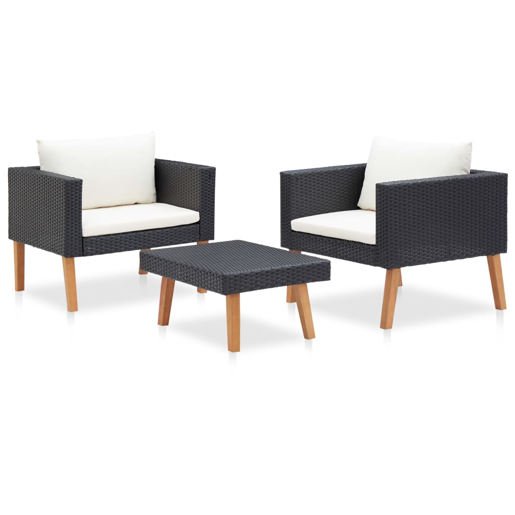 Set Divani da Giardino 3 pz con Cuscini in Polyrattan Nero | homemem39