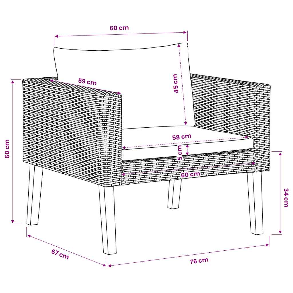 Divano da Giardino Singolo con Cuscini in Polyrattan Beige