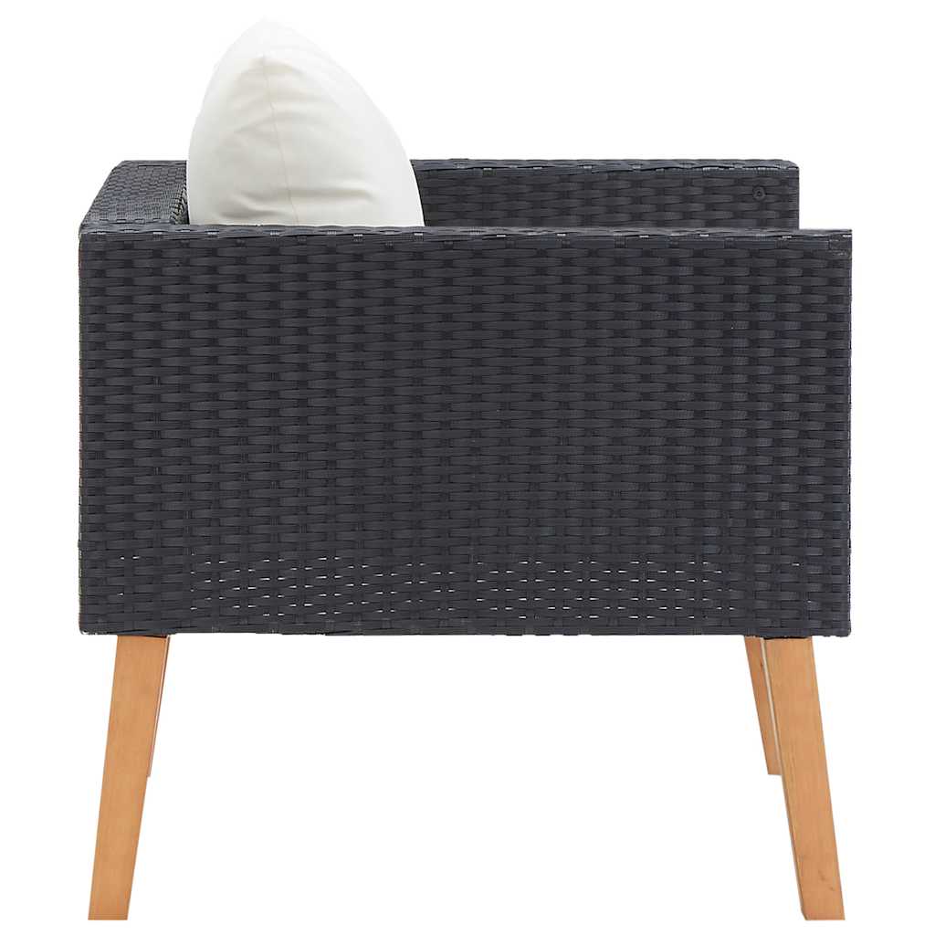 Divano da Giardino Singolo con Cuscini in Polyrattan Nero | homemem39