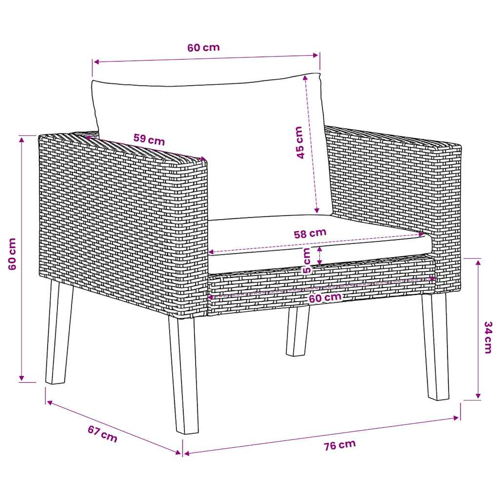 Divano da Giardino Singolo con Cuscini in Polyrattan Nero | homemem39