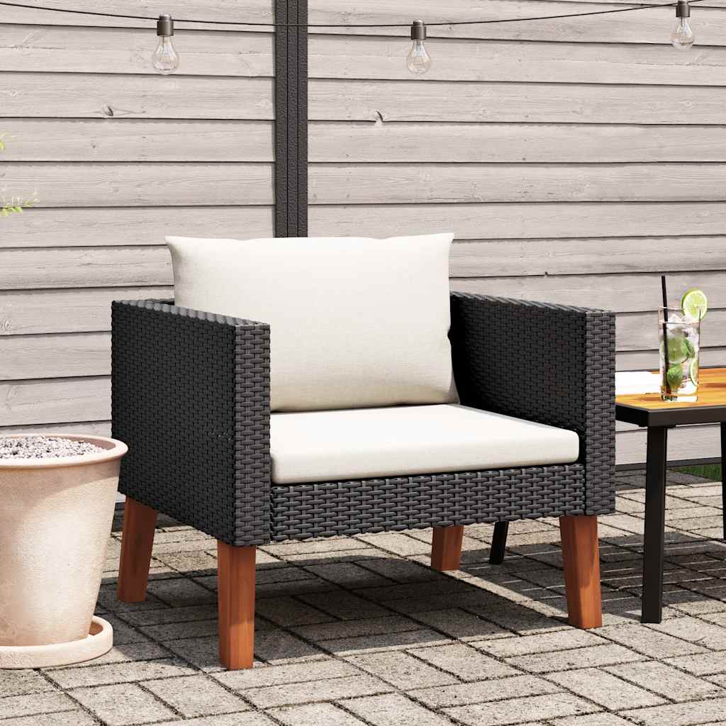 Divano da Giardino Singolo con Cuscini in Polyrattan Nero | homemem39