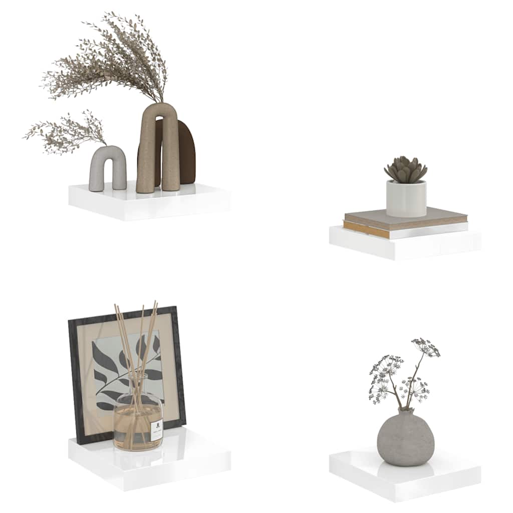 Scaffali a Parete 4 pz Bianco Lucido 23x23,5x3,8 cm in MDF | homemem39