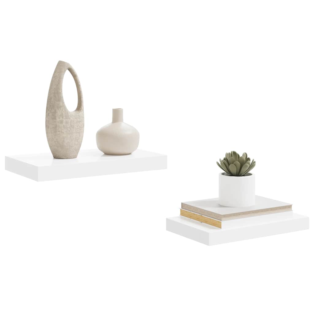 Scaffali a Parete 2 pz Bianco Lucido 40x23,5x3,8 cm in MDF | homemem39