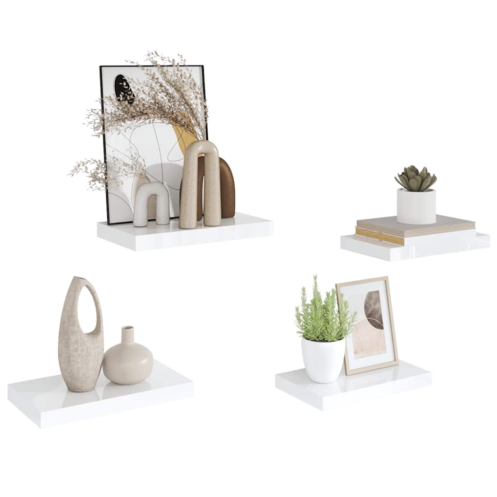 Scaffali a Parete 4 pz Bianco Lucido 40x23,5x3,8 cm in MDF | homemem39