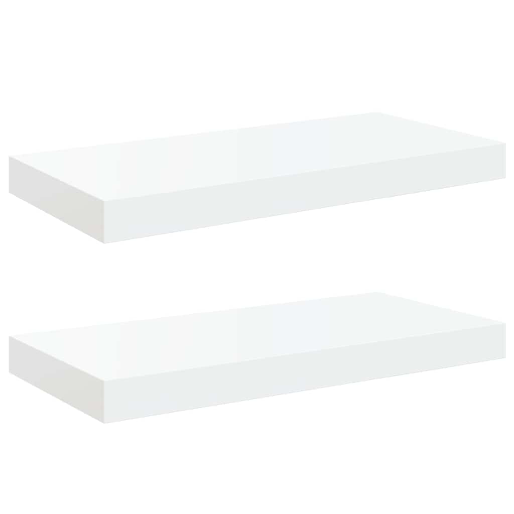 Scaffali a Parete 2 pz Bianco Lucido 50x23,5x3,8 cm in MDF