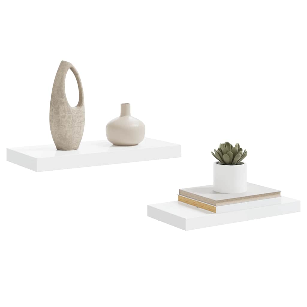 Scaffali a Parete 2 pz Bianco Lucido 50x23,5x3,8 cm in MDF | homemem39