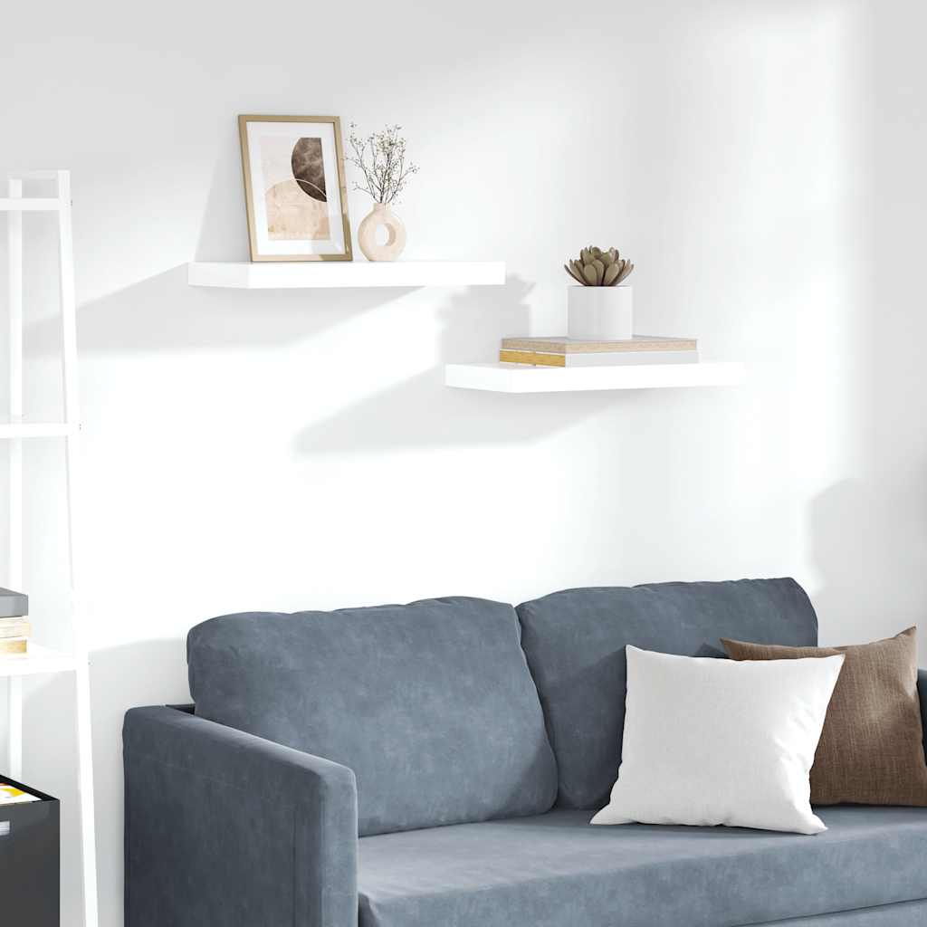 Scaffali a Parete 2 pz Bianco Lucido 50x23,5x3,8 cm in MDF | homemem39