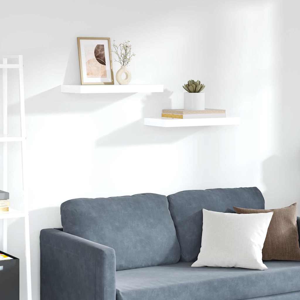 Scaffali a Parete 2 pz Bianco Lucido 50x23,5x3,8 cm in MDF