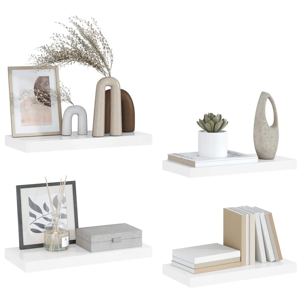 Scaffali a Parete 4 pz Bianco Lucido 50x23,5x3,8 cm in MDF | homemem39