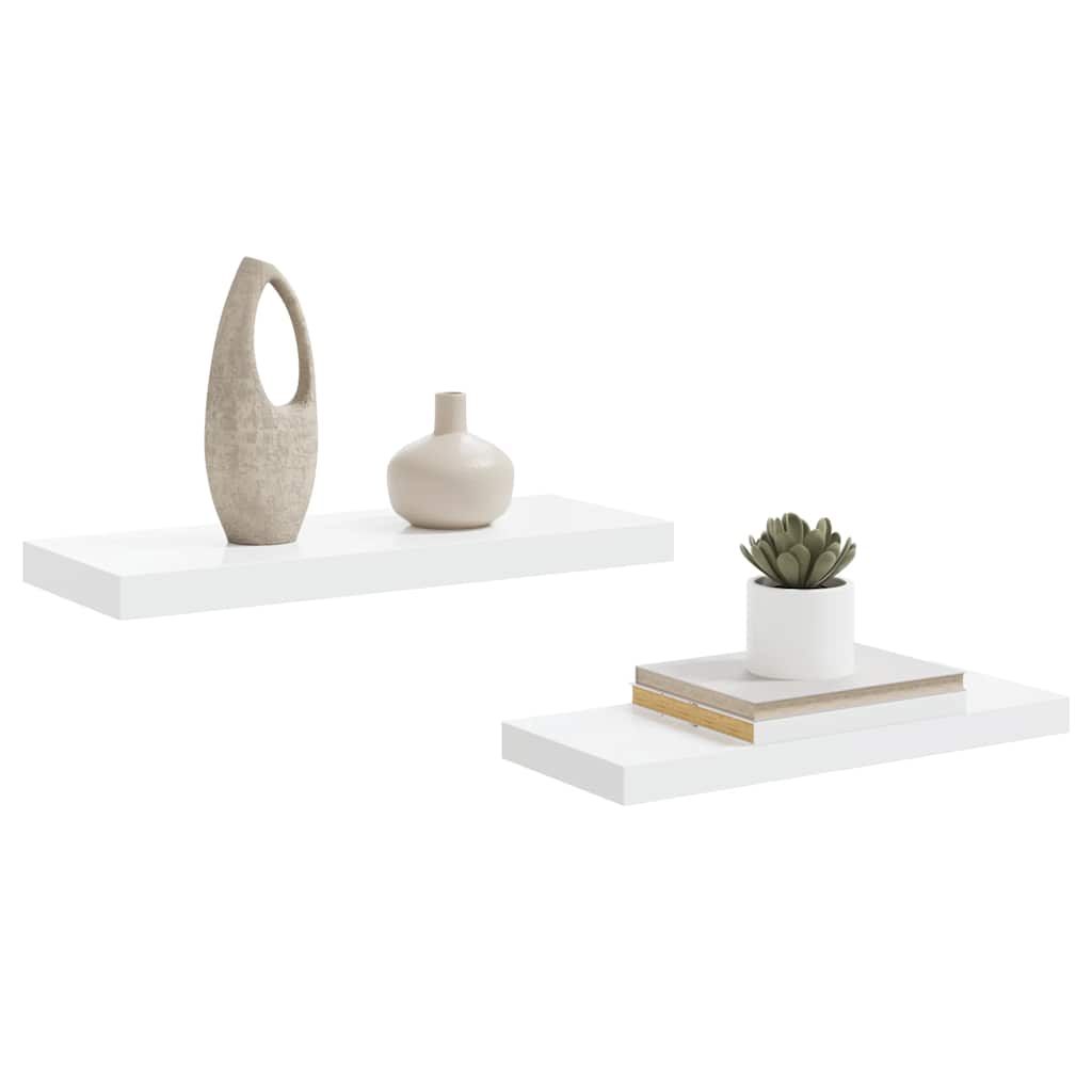 Scaffali a Parete 2 pz Bianco Lucido 60x23,5x3,8 cm in MDF | homemem39