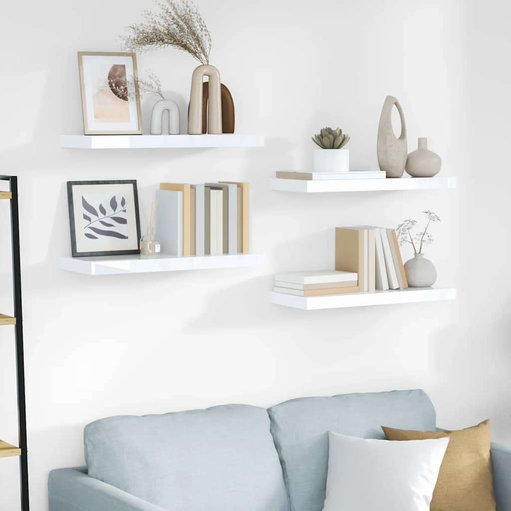 Scaffali a Parete 4 pz Bianco Lucido 60x23,5x3,8 cm in MDF