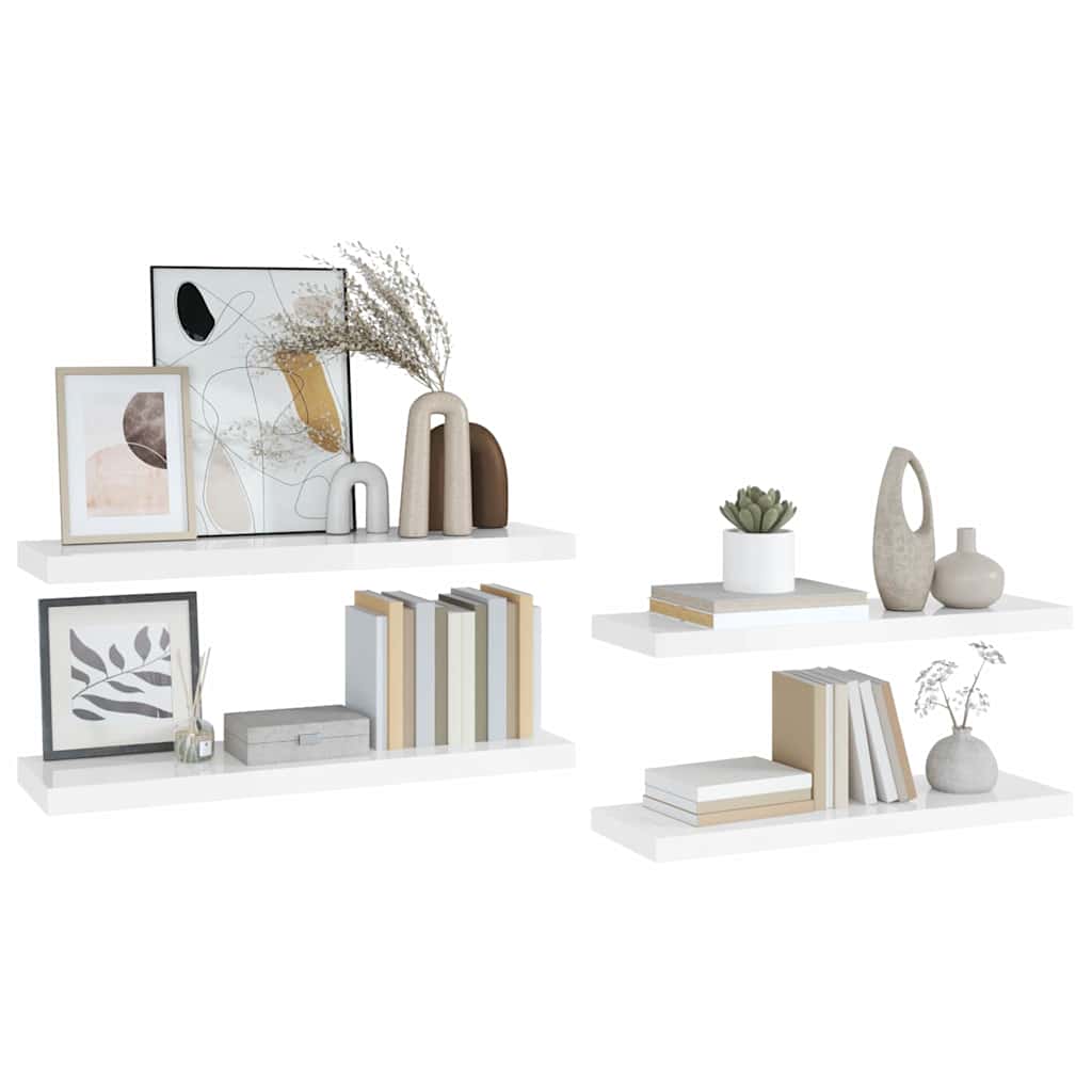 Scaffali a Parete 4 pz Bianco Lucido 80x23,5x3,8 cm in MDF | homemem39