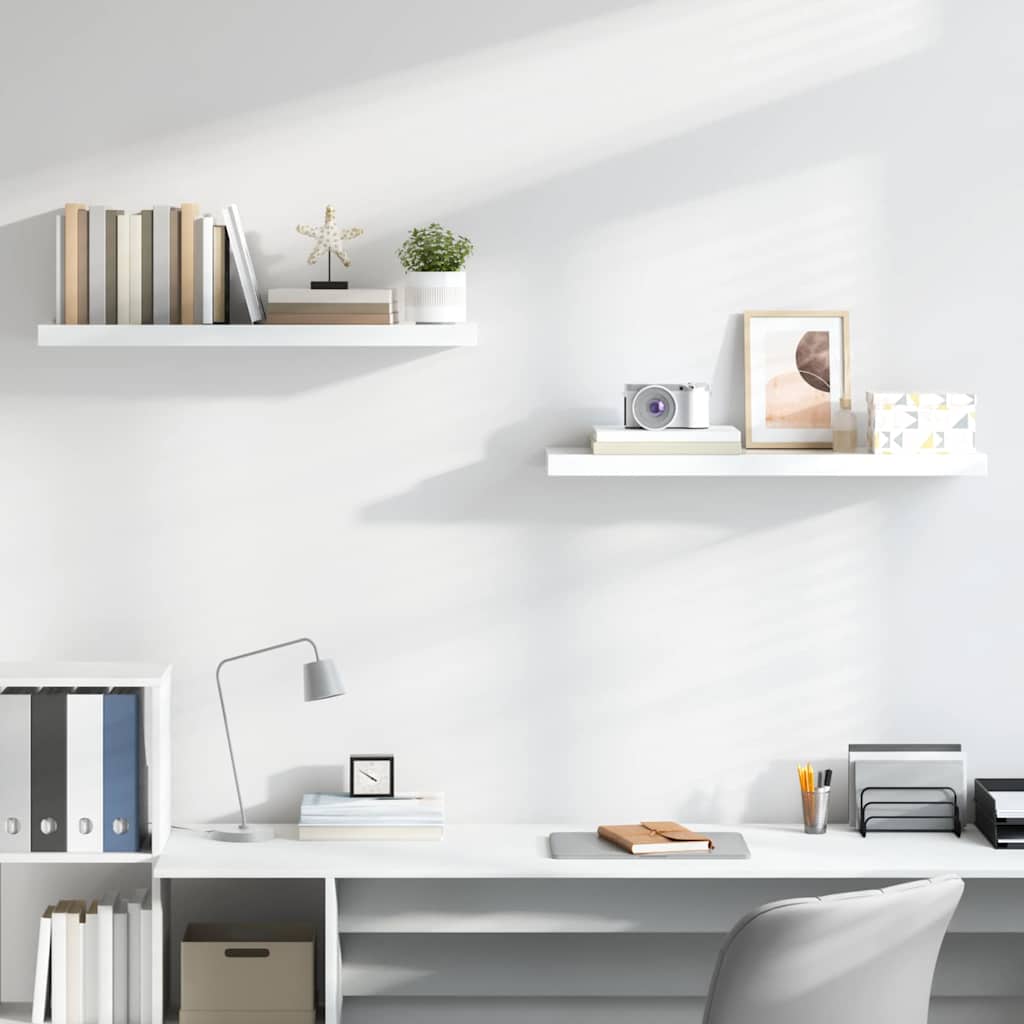Scaffali a Parete 2 pz Bianco Lucido 90x23,5x3,8 cm in MDF | homemem39