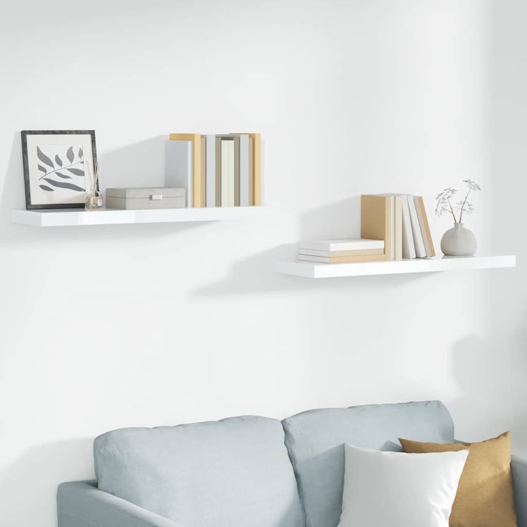 Scaffali a Parete 2 pz Bianco Lucido 90x23,5x3,8 cm in MDF | homemem39