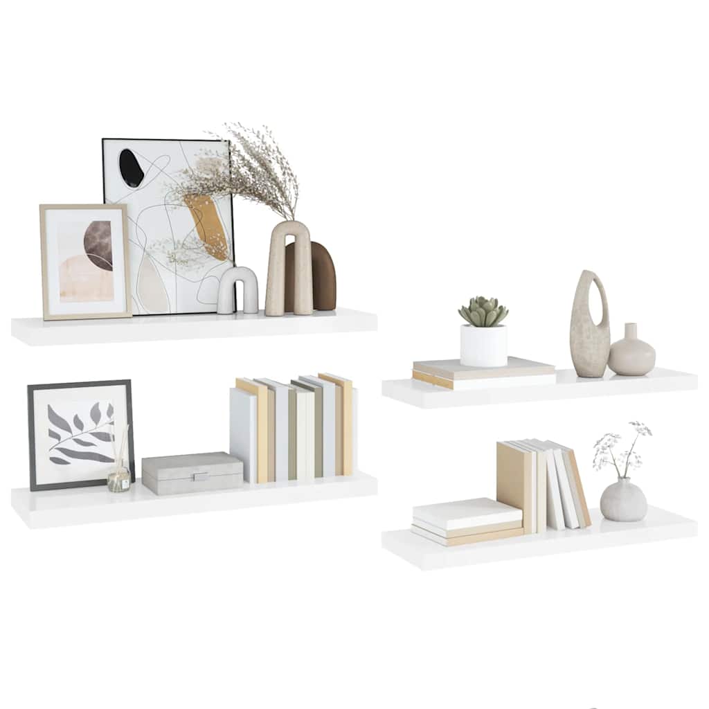 Scaffali a Parete 4 pz Bianco Lucido 23x23,5x3,8 cm in MDF | homemem39