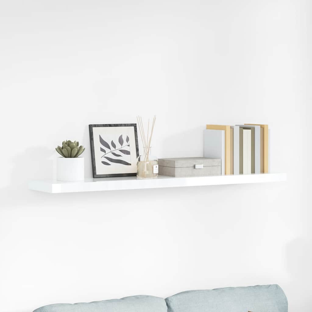 Scaffale a Parete Bianco Lucido 120x23,5x3,8 cm in MDF | homemem39