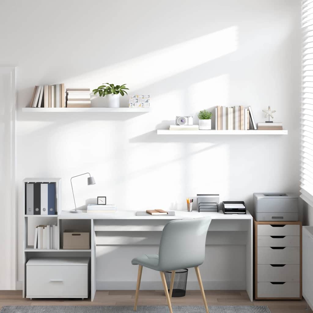 Scaffali a Parete 2 pz Bianco Lucido 120x23,5x3,8 cm in MDF | homemem39