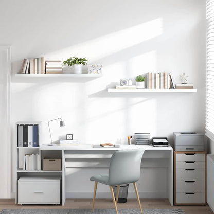 Scaffali a Parete 2 pz Bianco Lucido 120x23,5x3,8 cm in MDF
