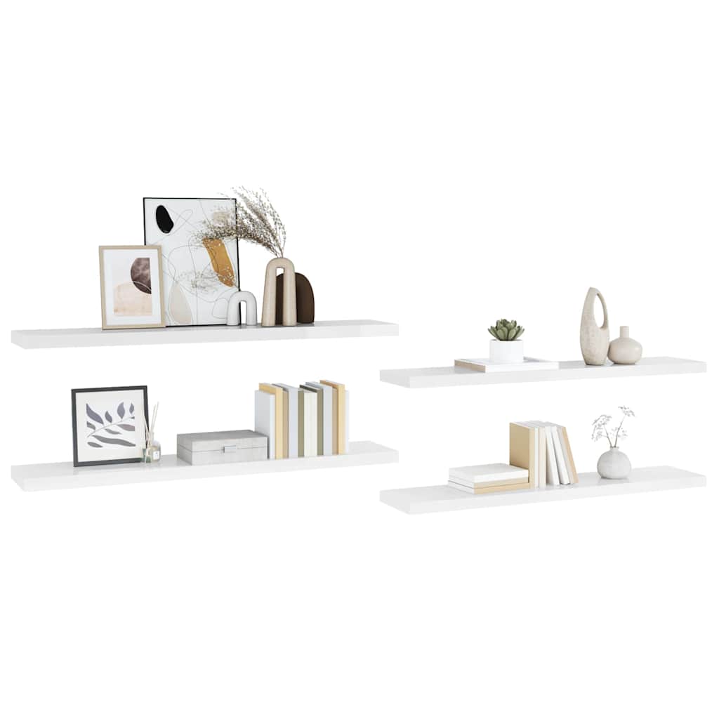 Scaffali a Parete 4 pz Bianco Lucido 120x23,5x3,8 cm in MDF | homemem39
