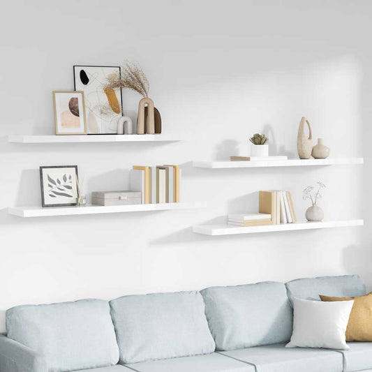 Scaffali a Parete 4 pz Bianco Lucido 120x23,5x3,8 cm in MDF | homemem39