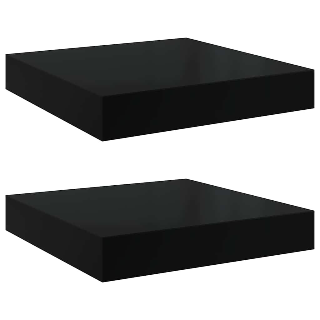 Scaffali a Parete 2 pz Nero Lucido 23x23,5x3,8 cm in MDF