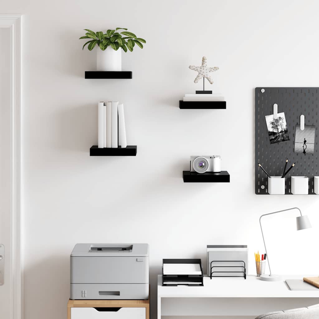 Scaffali a Parete 4 pz Nero Lucido 23x23,5x3,8 cm in MDF | homemem39