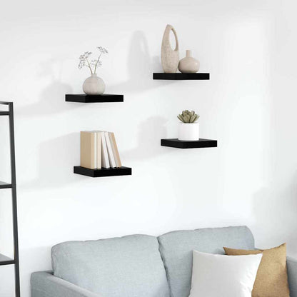 Scaffali a Parete 4 pz Nero Lucido 23x23,5x3,8 cm in MDF