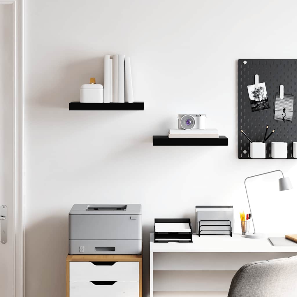 Scaffali a Parete 2 pz Nero Lucido 40x23,5x3,8 cm in MDF | homemem39