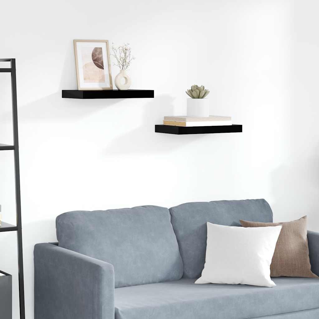Scaffali a Parete 2 pz Nero Lucido 40x23,5x3,8 cm in MDF | homemem39