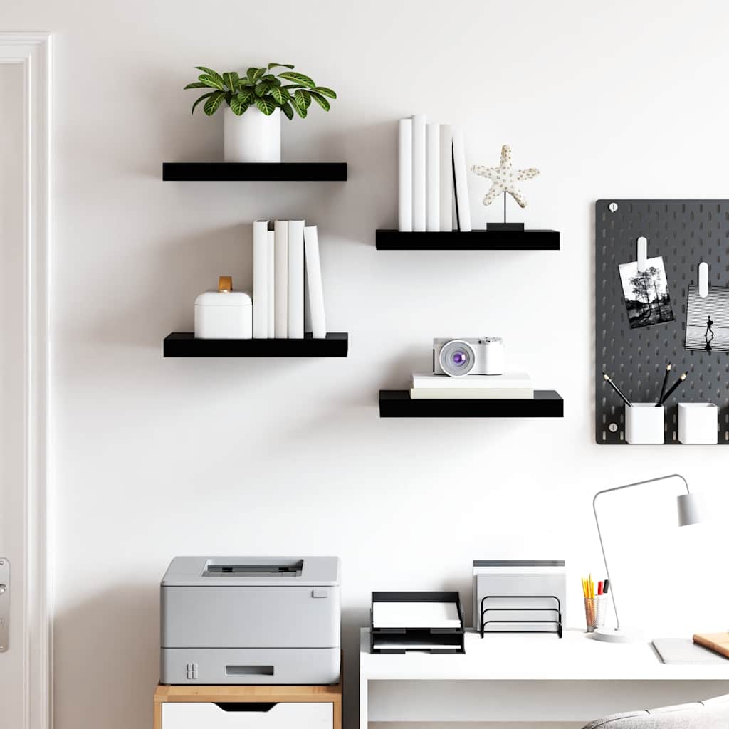 Scaffali a Parete 4 pz Nero Lucido 40x23,5x3,8 cm in MDF | homemem39