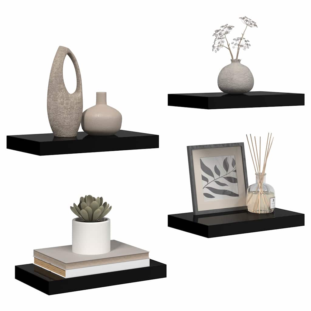 Scaffali a Parete 4 pz Nero Lucido 40x23,5x3,8 cm in MDF | homemem39