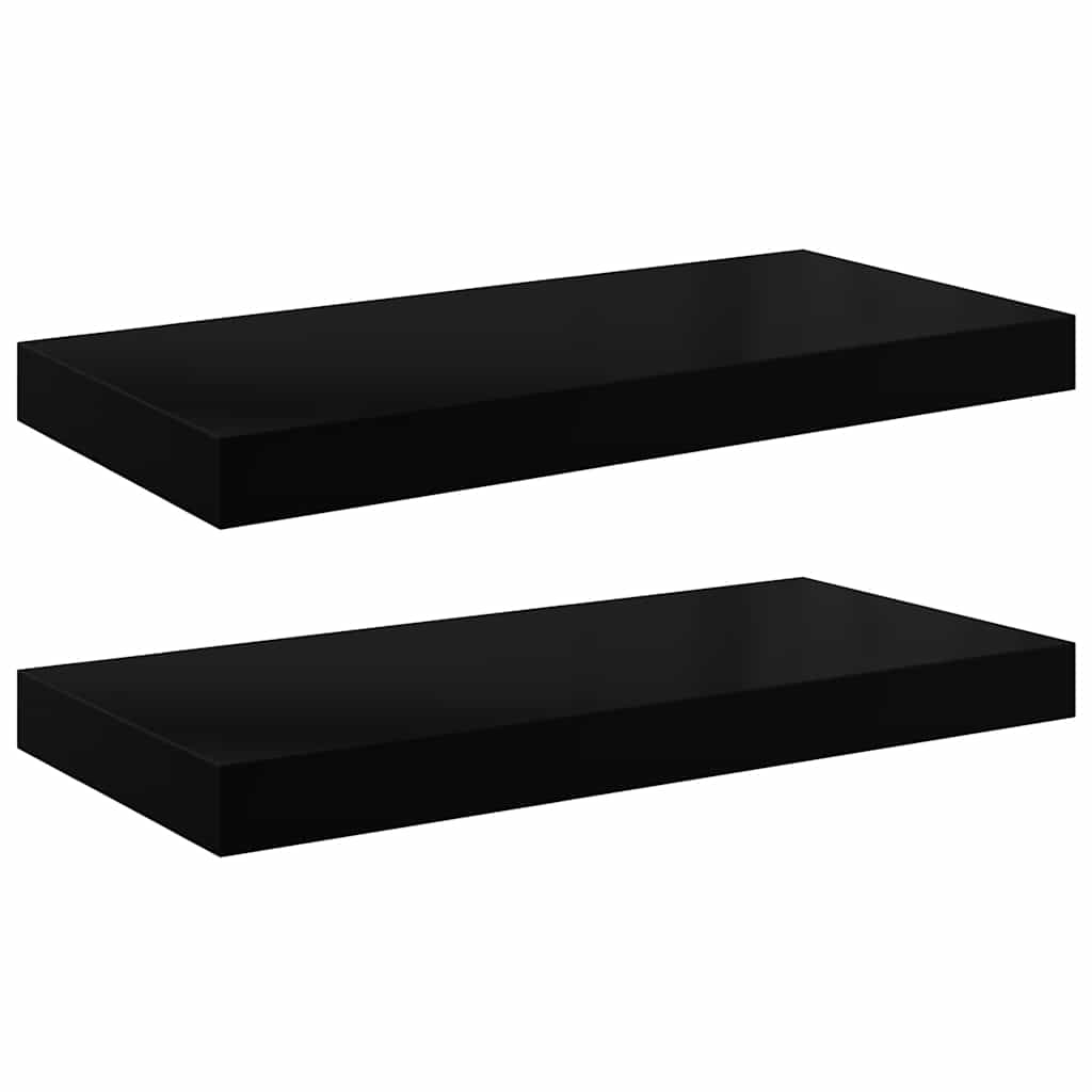 Scaffali a Parete 2 pz Nero Lucido 50x23,5x3,8 cm in MDF | homemem39