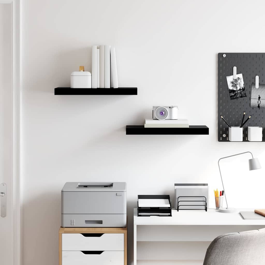 Scaffali a Parete 2 pz Nero Lucido 50x23,5x3,8 cm in MDF
