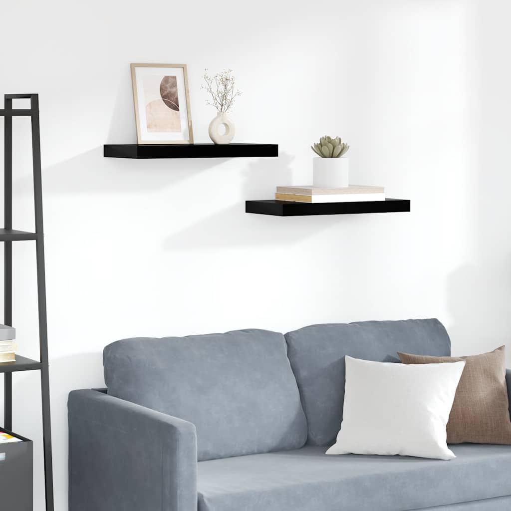 Scaffali a Parete 2 pz Nero Lucido 50x23,5x3,8 cm in MDF | homemem39