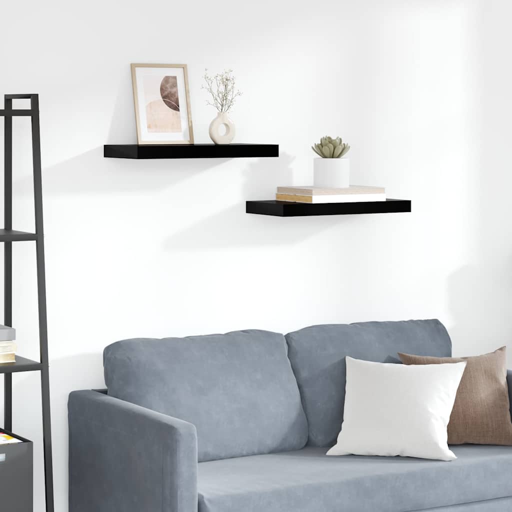 Scaffali a Parete 2 pz Nero Lucido 50x23,5x3,8 cm in MDF