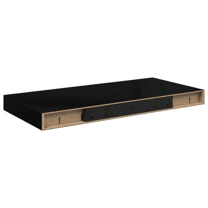 Scaffali a Parete 2 pz Nero Lucido 50x23,5x3,8 cm in MDF