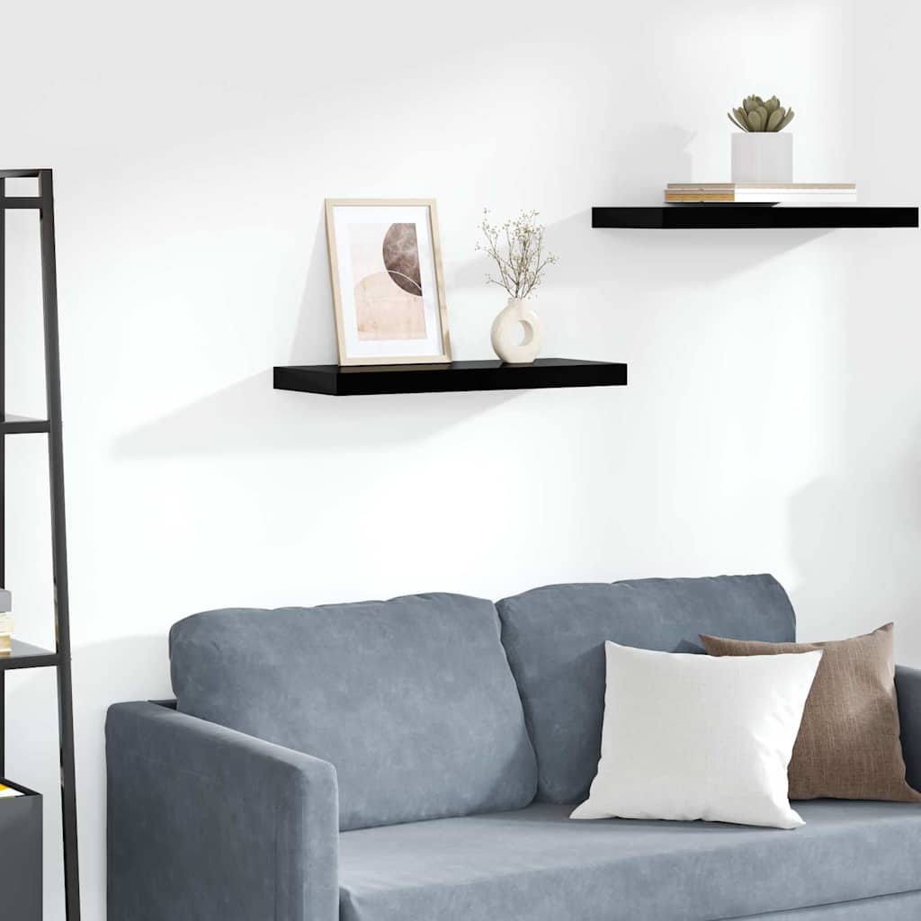 Scaffale a Parete Nero Lucido 60x23,5x3,8 cm in MDF