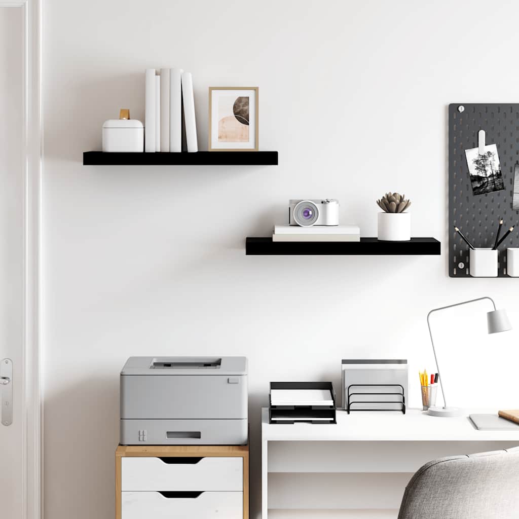 Scaffali a Parete 2 pz Nero Lucido 60x23,5x3,8 cm in MDF | homemem39