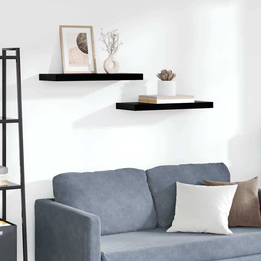 Scaffali a Parete 2 pz Nero Lucido 60x23,5x3,8 cm in MDF | homemem39