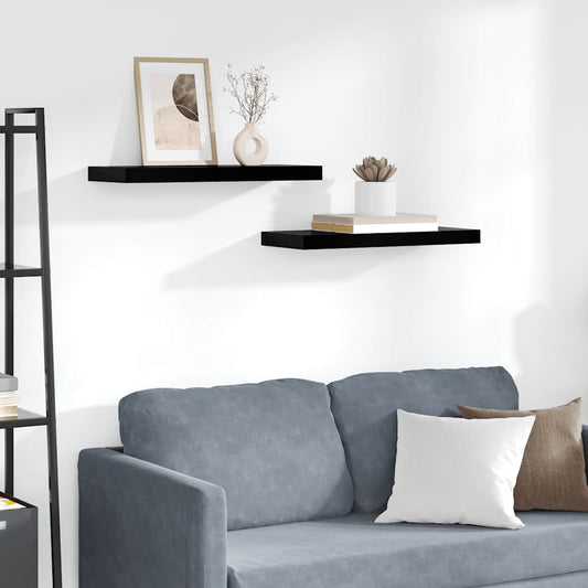 Scaffali a Parete 2 pz Nero Lucido 60x23,5x3,8 cm in MDF | homemem39