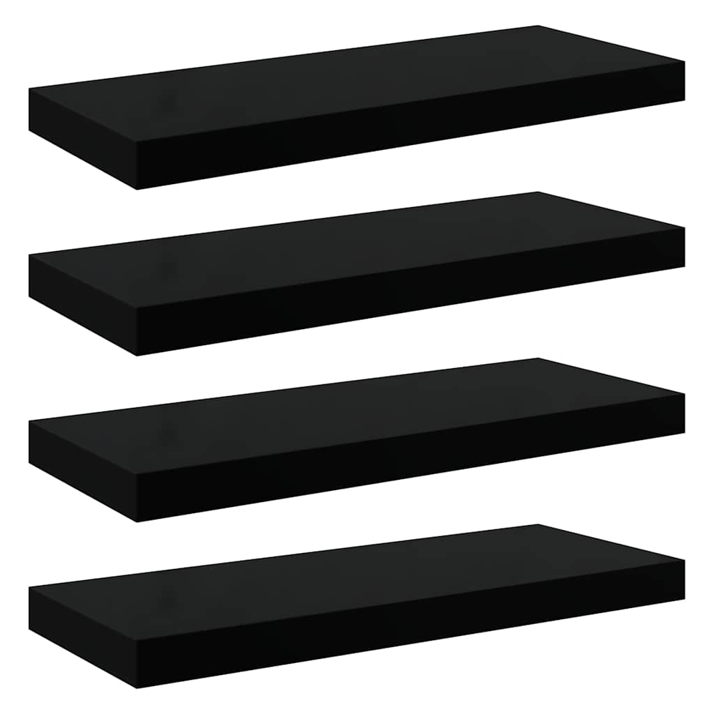 Scaffali a Parete 4 pz Nero Lucido 60x23,5x3,8 cm in MDF