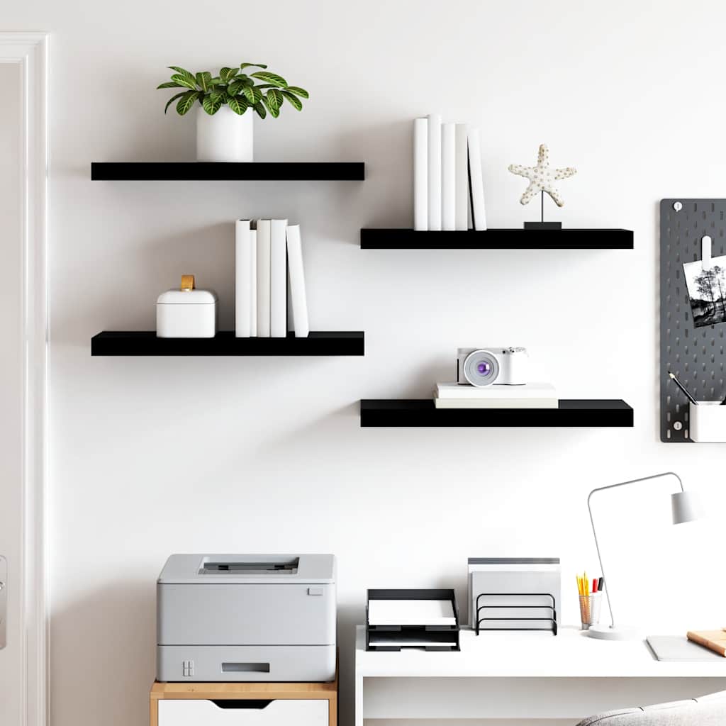 Scaffali a Parete 4 pz Nero Lucido 60x23,5x3,8 cm in MDF | homemem39