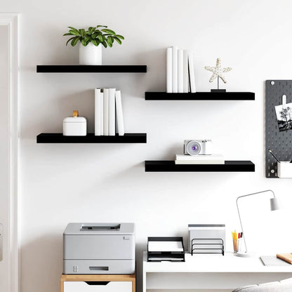 Scaffali a Parete 4 pz Nero Lucido 60x23,5x3,8 cm in MDF