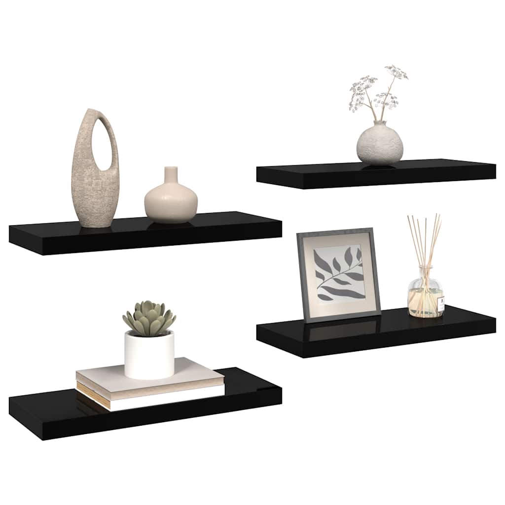 Scaffali a Parete 4 pz Nero Lucido 60x23,5x3,8 cm in MDF | homemem39